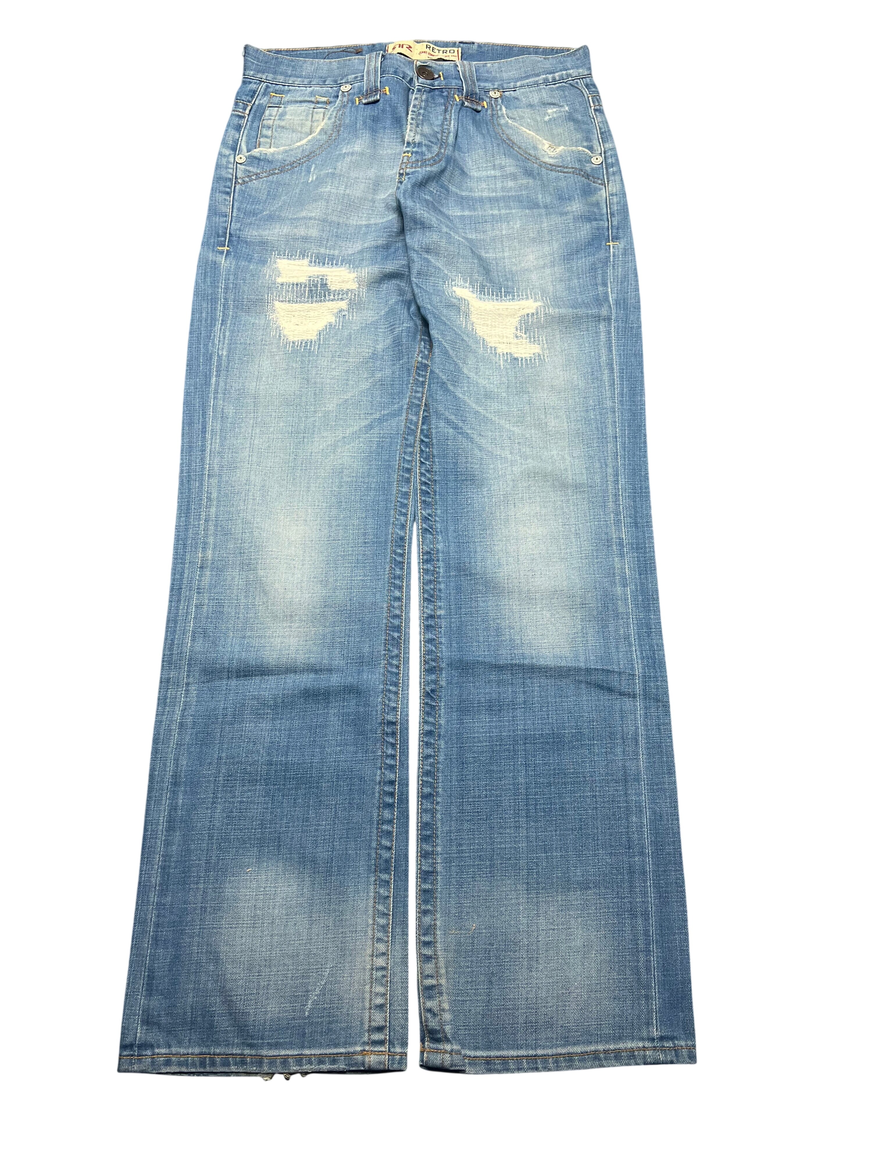 JOMAVINTAGE Japan style light blue denim jeans with distressed knee details and faded wash finish
