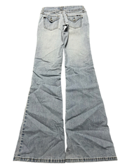 JOMAVINTAGE Y2K low waist bootcut jeans in light wash denim with buttoned back pockets